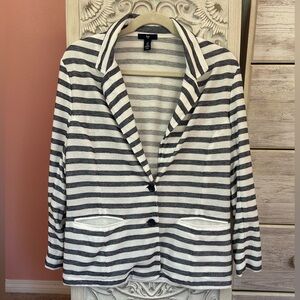 Gap navy & white preppy nautical horizontal striped knit blazer with pockets MD
